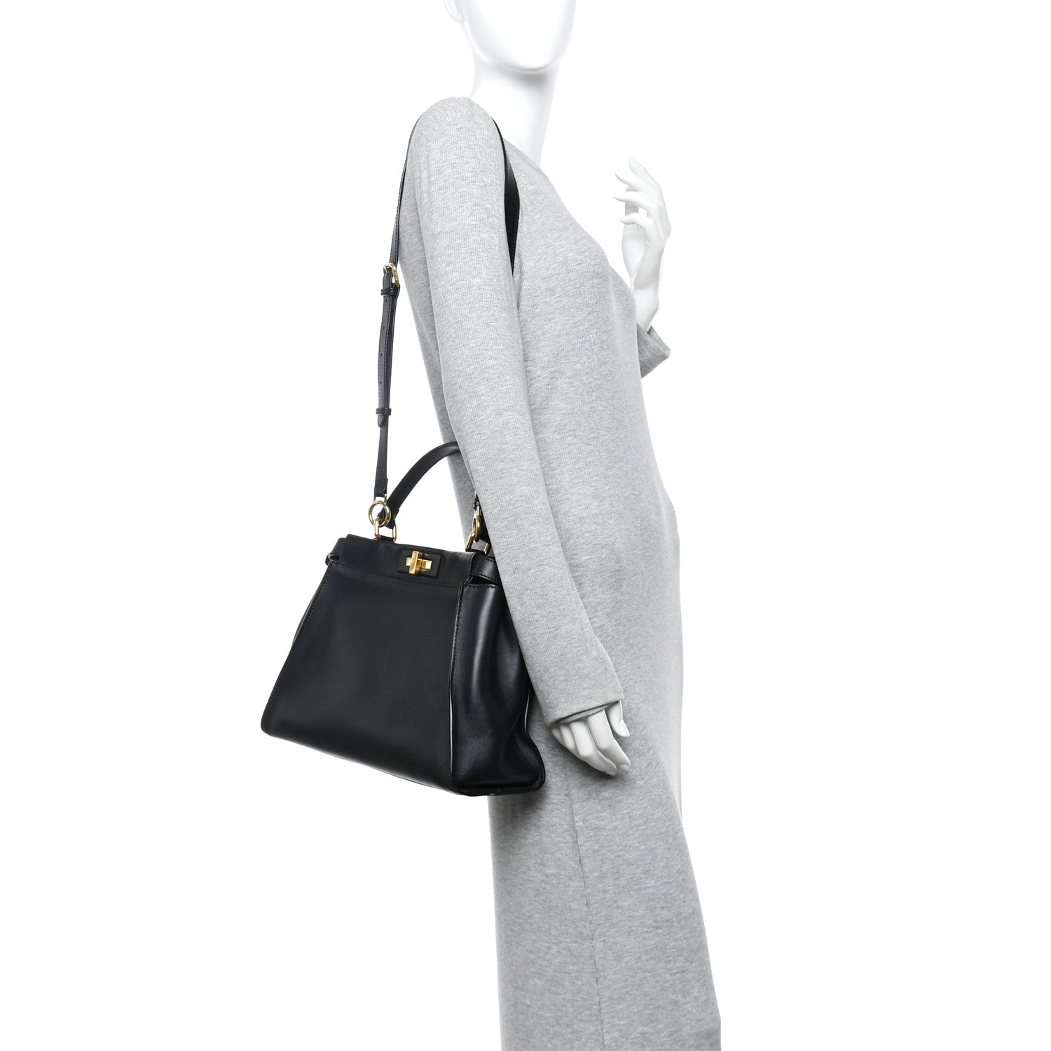 Fendi Vitello Seta Shiny Nappa Medium Peekaboo Iconic Satchel Black 2 of 10