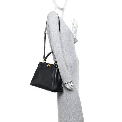 Fendi Vitello Seta Shiny Nappa Medium Peekaboo Iconic Satchel Black 2 of 10