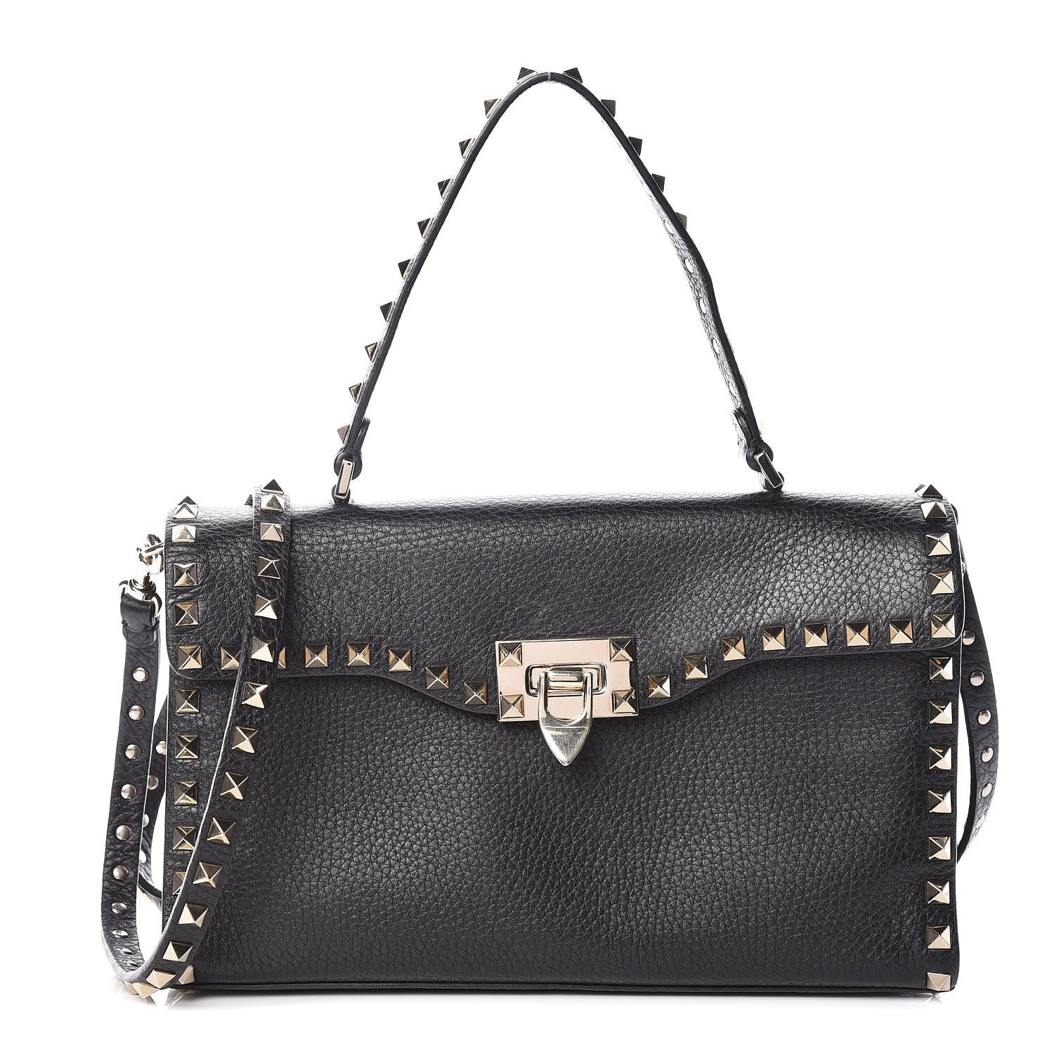 Valentino Garavani Pebbled Calfskin Small Rockstud Single Handle Flap Bag Black 1 of 8