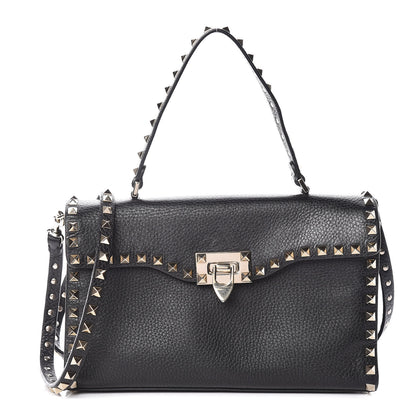 Valentino Garavani Pebbled Calfskin Small Rockstud Single Handle Flap Bag Black 1 of 8