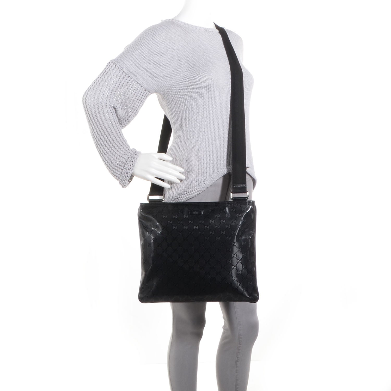 Gucci Imprime Monogram Medium Flat Messenger Bag Black 2 of 7