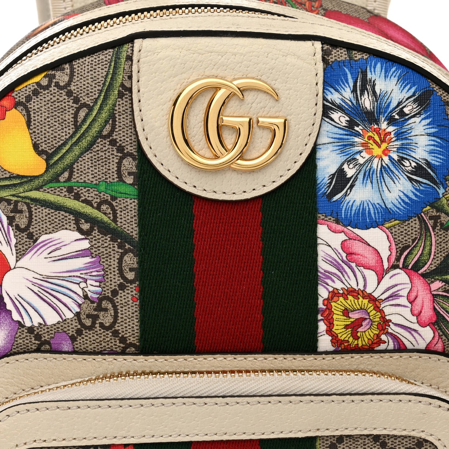 GG Supreme Monogram Flora Web Small Ophidia Day Backpack White