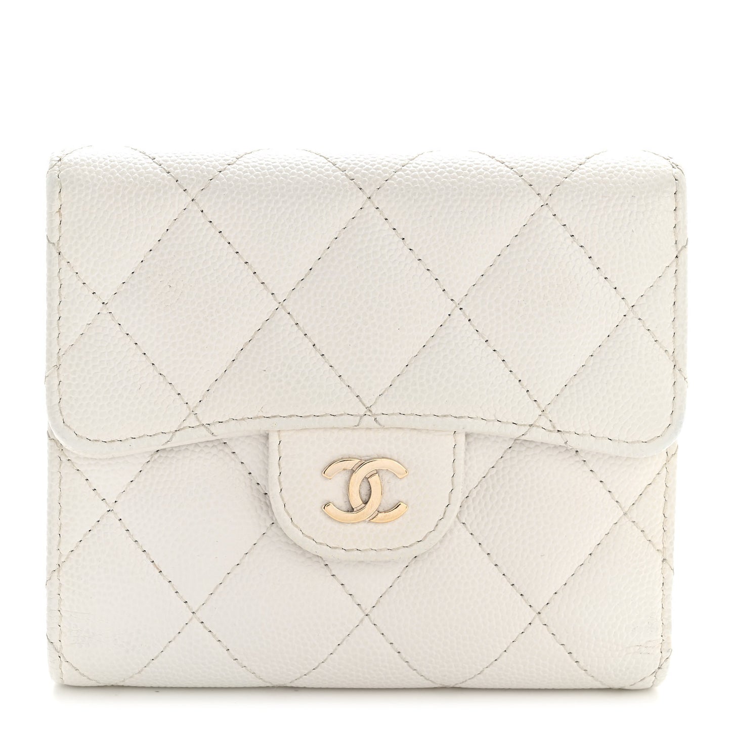 Caviar Quilted Compact Flap Wallet White