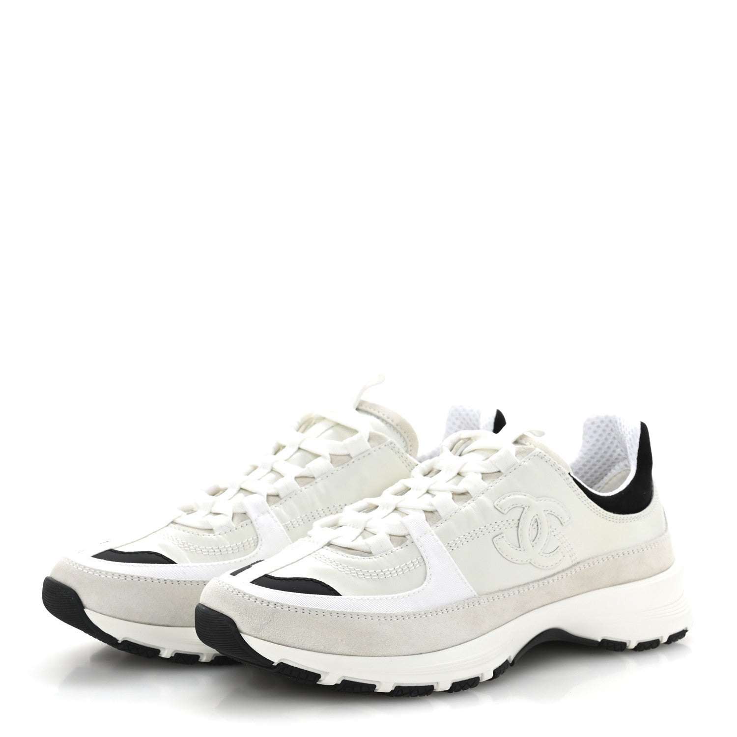 Chanel Suede Calfskin Womens CC Sneakers 37 White Black 4 of 9
