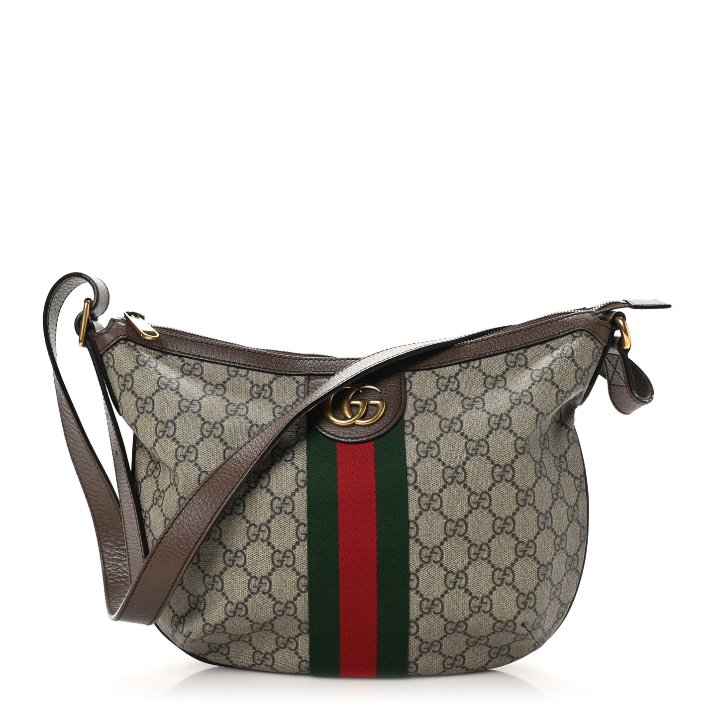 GG Supreme Monogram Web Small Ophidia Half Moon Hobo Brown