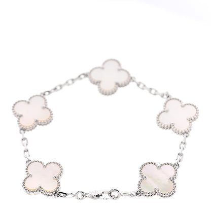Van Cleef & Arpels 18K White Gold Mother of Pearl 5 Motifs Vintage Alhambra Bracelet 3 of 7