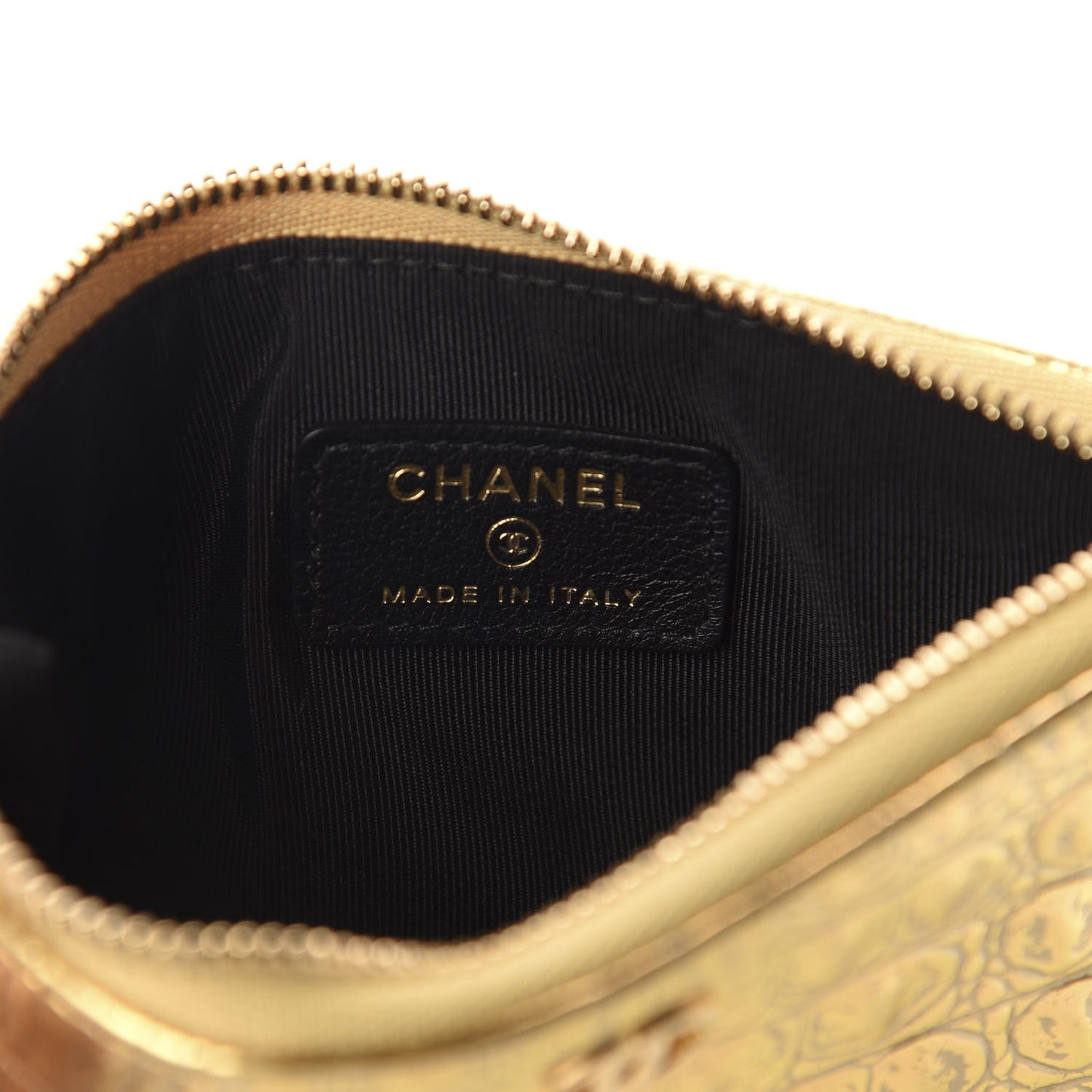 Metallic Calfskin Crocodile Embossed Cocodile Cosmetic Case Gold