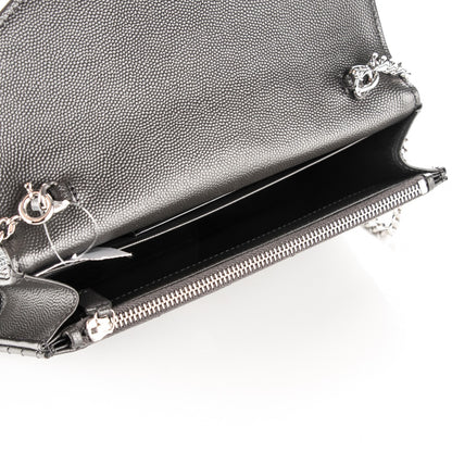 Saint Laurent Grain De Poudre Matelasse Chevron Monogram Envelope Chain Wallet Coal 5 of 7