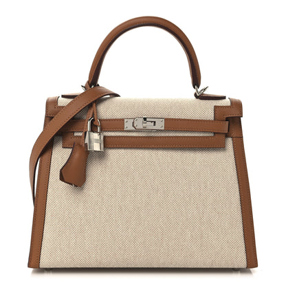 Hermes Toile H Swift Kelly Sellier 25 Ecru Gold 1 of 13