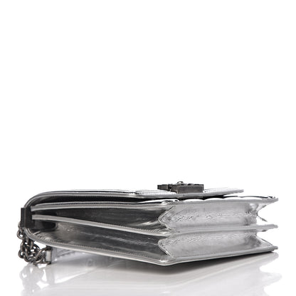 Chanel Metallic Goatskin Quilted North South Boy Flap Silver 4 of 11