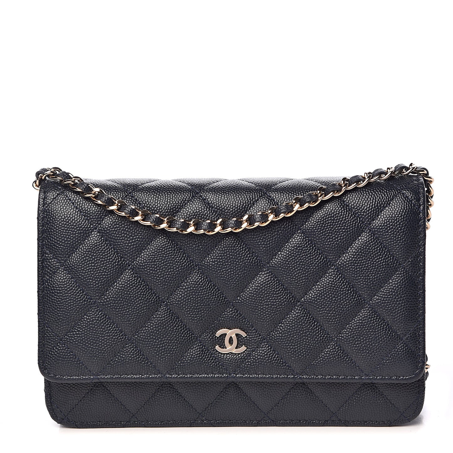 Caviar Quilted Wallet On Chain WOC Navy Blue