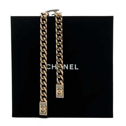 Chanel Chain Link Crystal CC Dog Tag Charm Necklace Gold 5 of 5