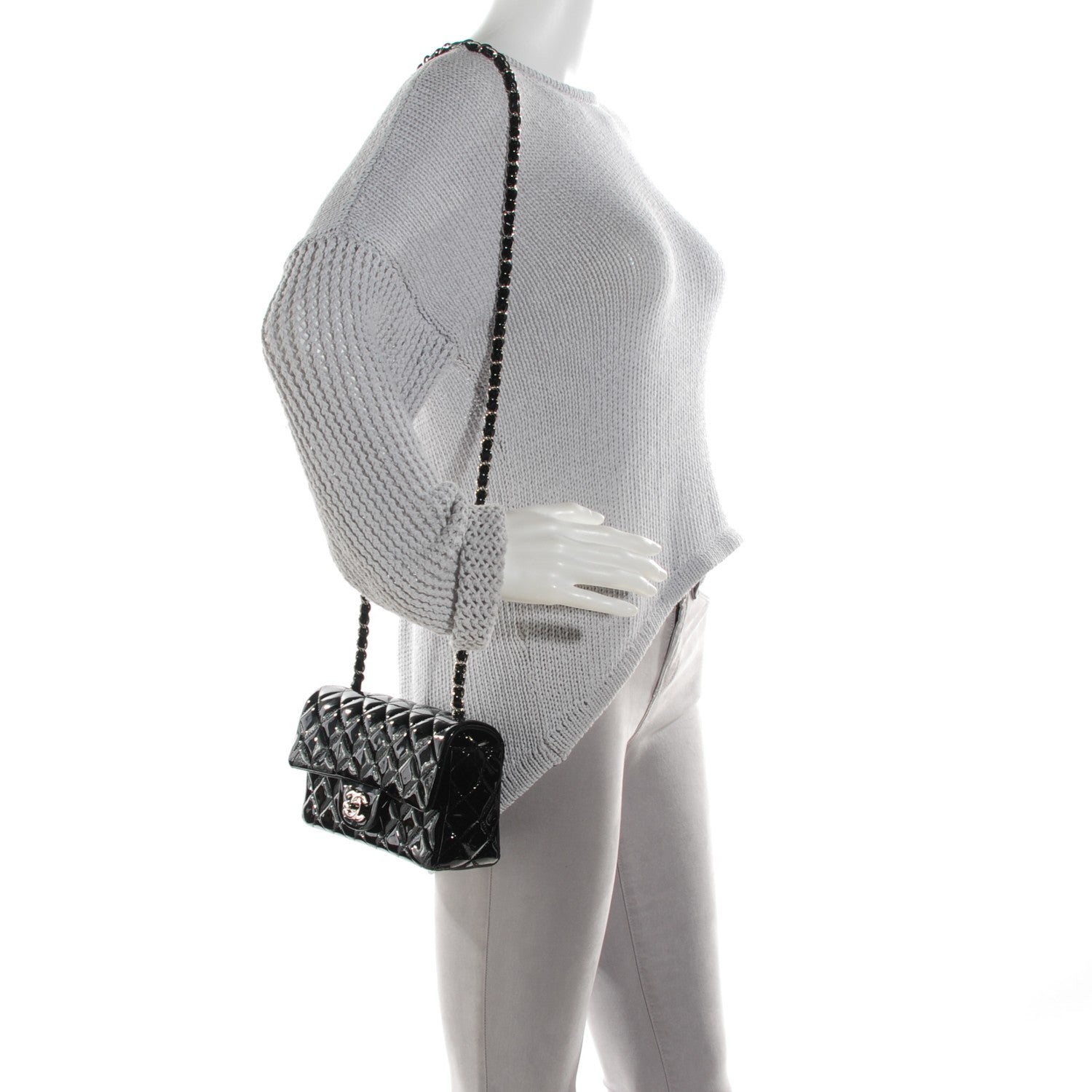 Chanel Patent Calfskin Quilted Mini Rectangular Flap Black 2 of 8