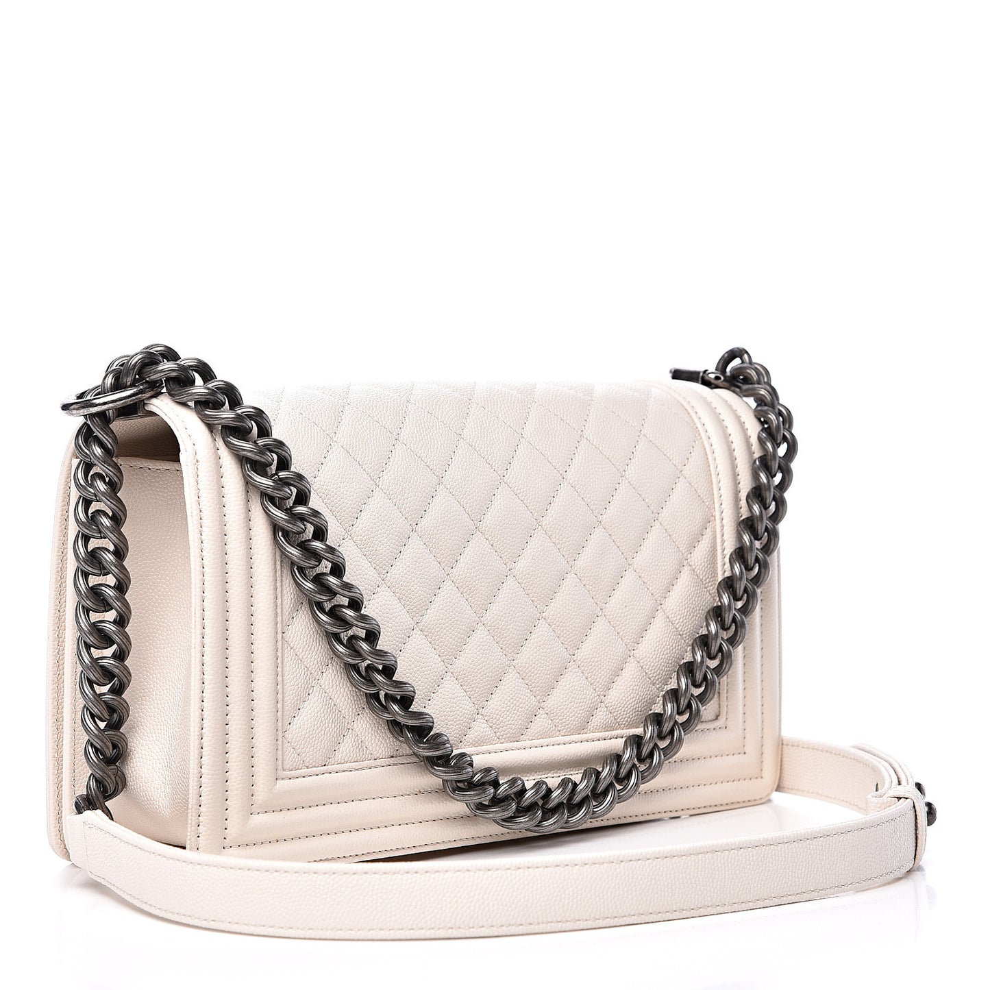 Caviar Quilted Medium Boy Flap Ivory