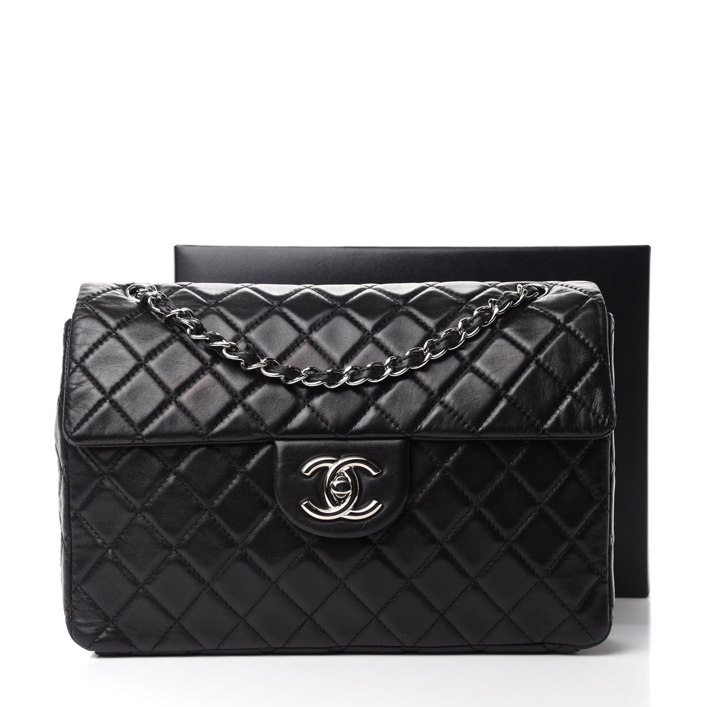 Lambskin Quilted Maxi Single Flap Black