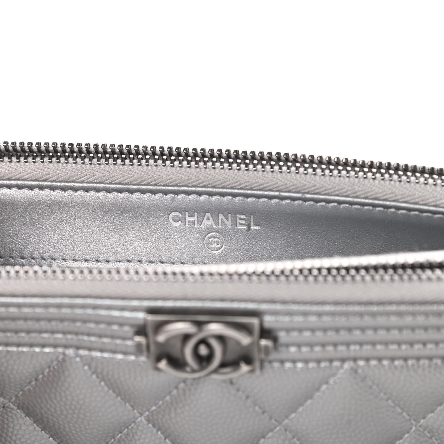 Chanel Metallic Caviar Quilted Small Boy Clutch With Chain Silver 8 of 14