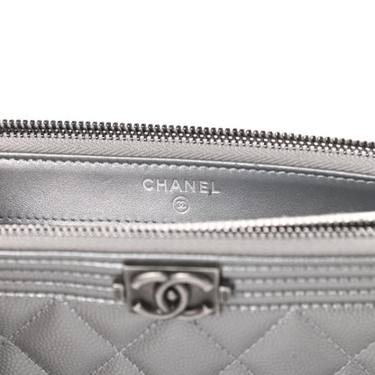 Chanel Metallic Caviar Quilted Small Boy Clutch With Chain Silver 8 of 14