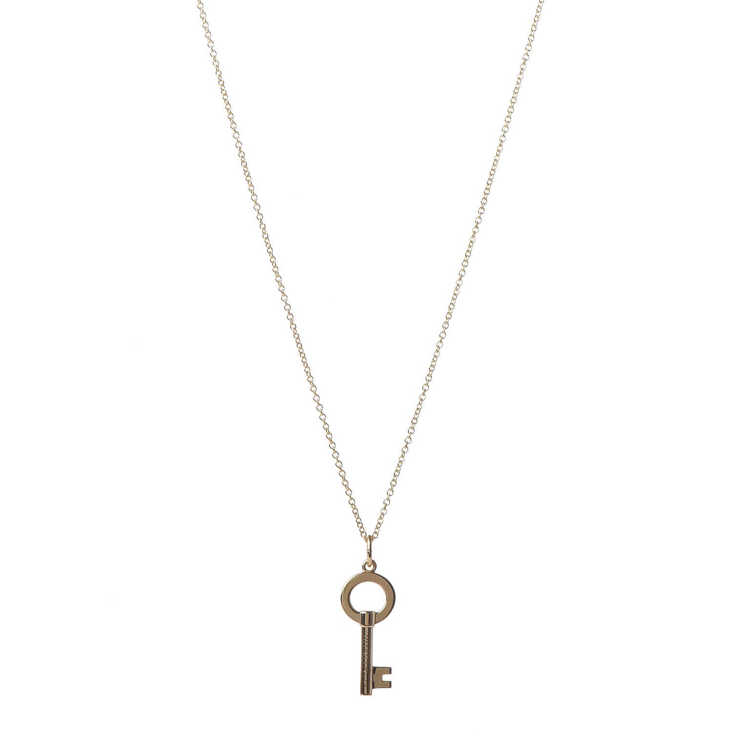 18K Yellow Gold Modern Keys Open Round Key Pendant Necklace