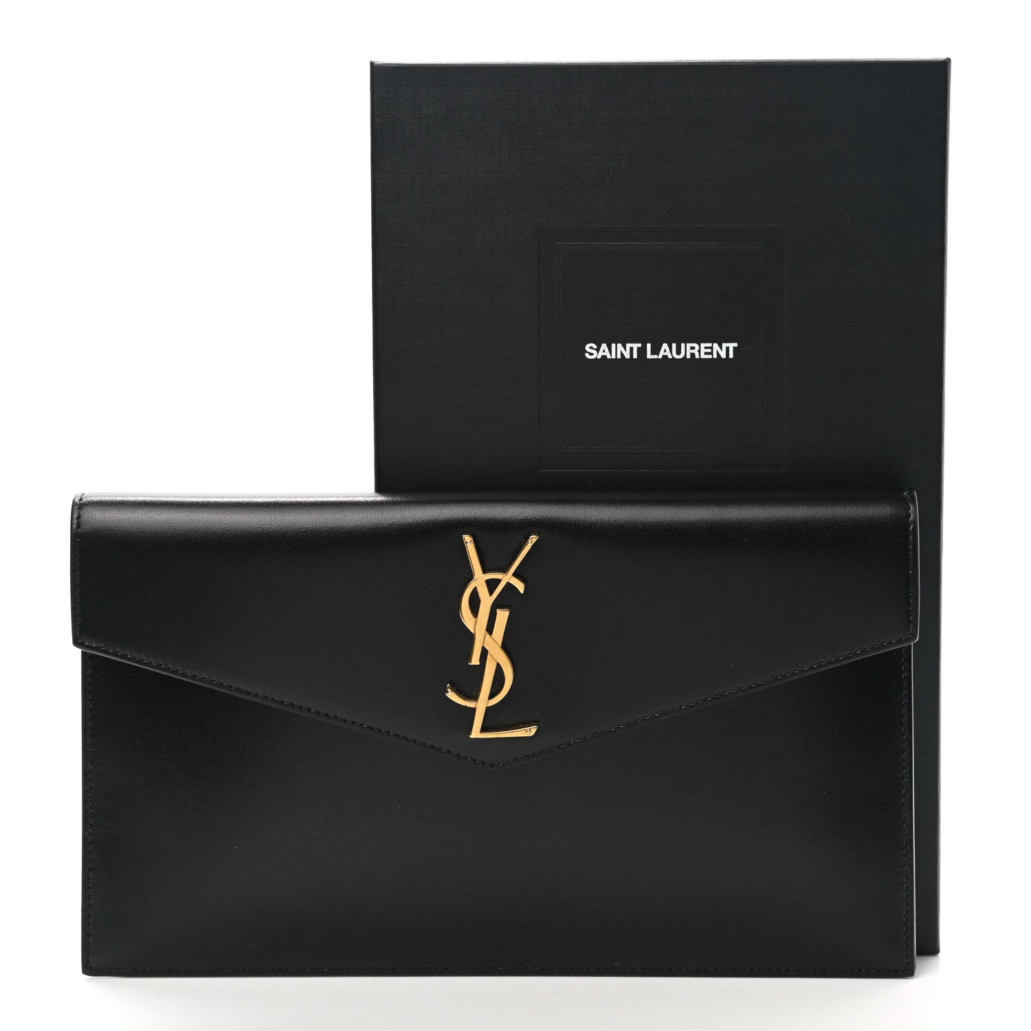 Saint Laurent Smooth Shiny Calfskin Monogram Uptown Pouch Black 10 of 10