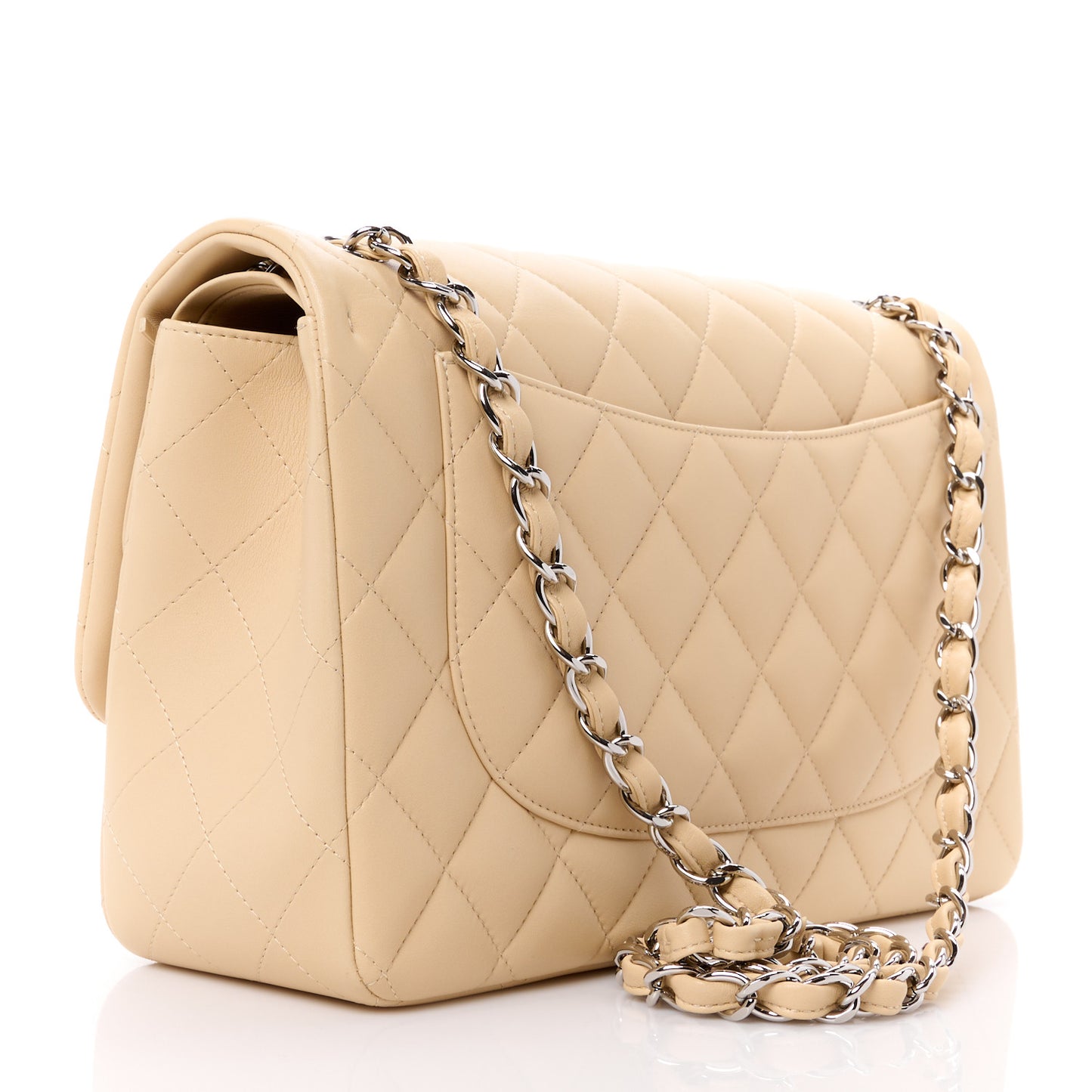 Lambskin Quilted Jumbo Double Flap Light Beige