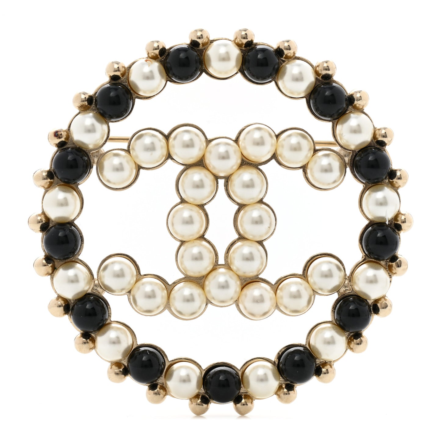 Pearl CC Brooch Black Gold