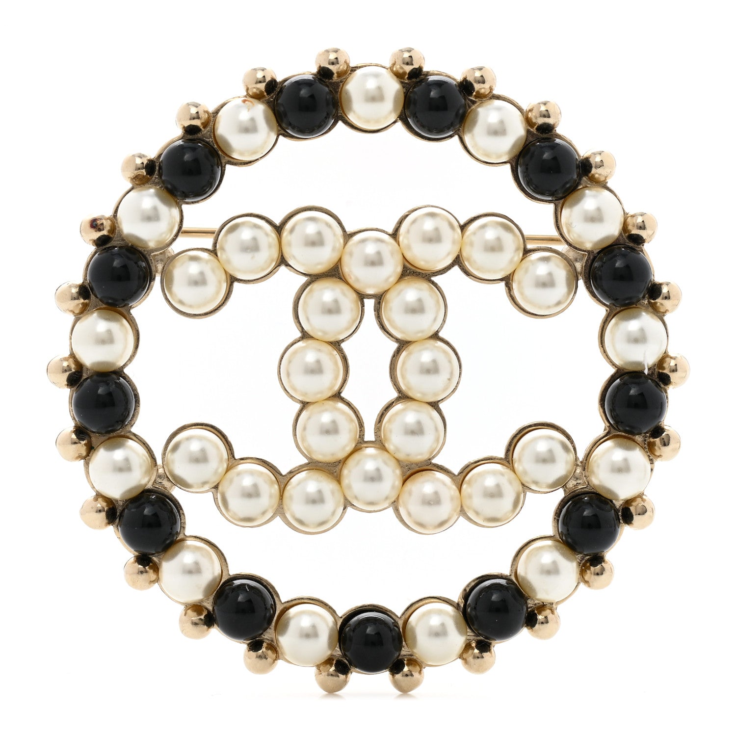 Chanel Pearl CC Brooch Black Gold 1 of 6