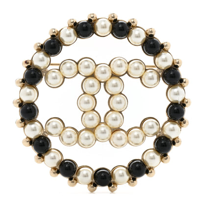 Chanel Pearl CC Brooch Black Gold 1 of 6