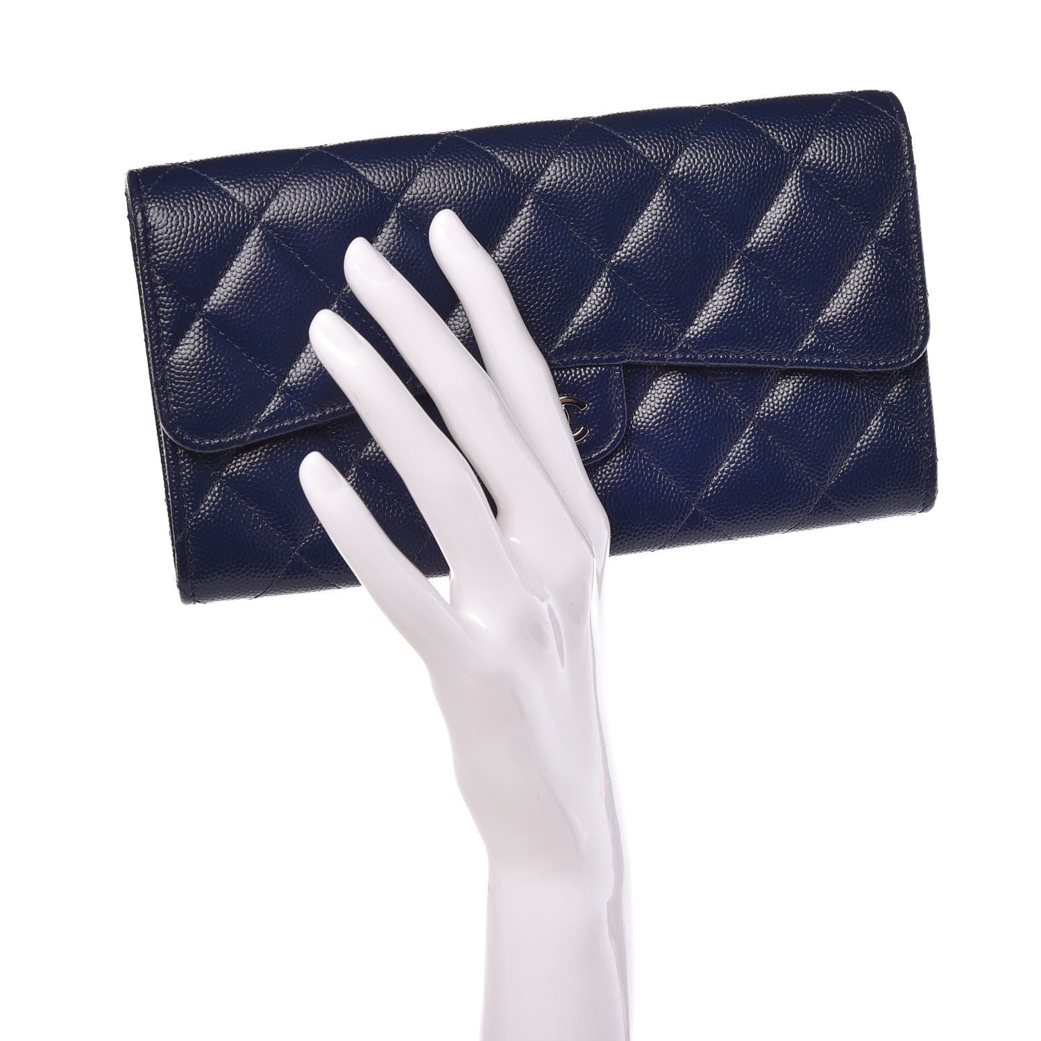 Chanel Caviar Quilted Large Flap Wallet Navy Blue 2 of 8