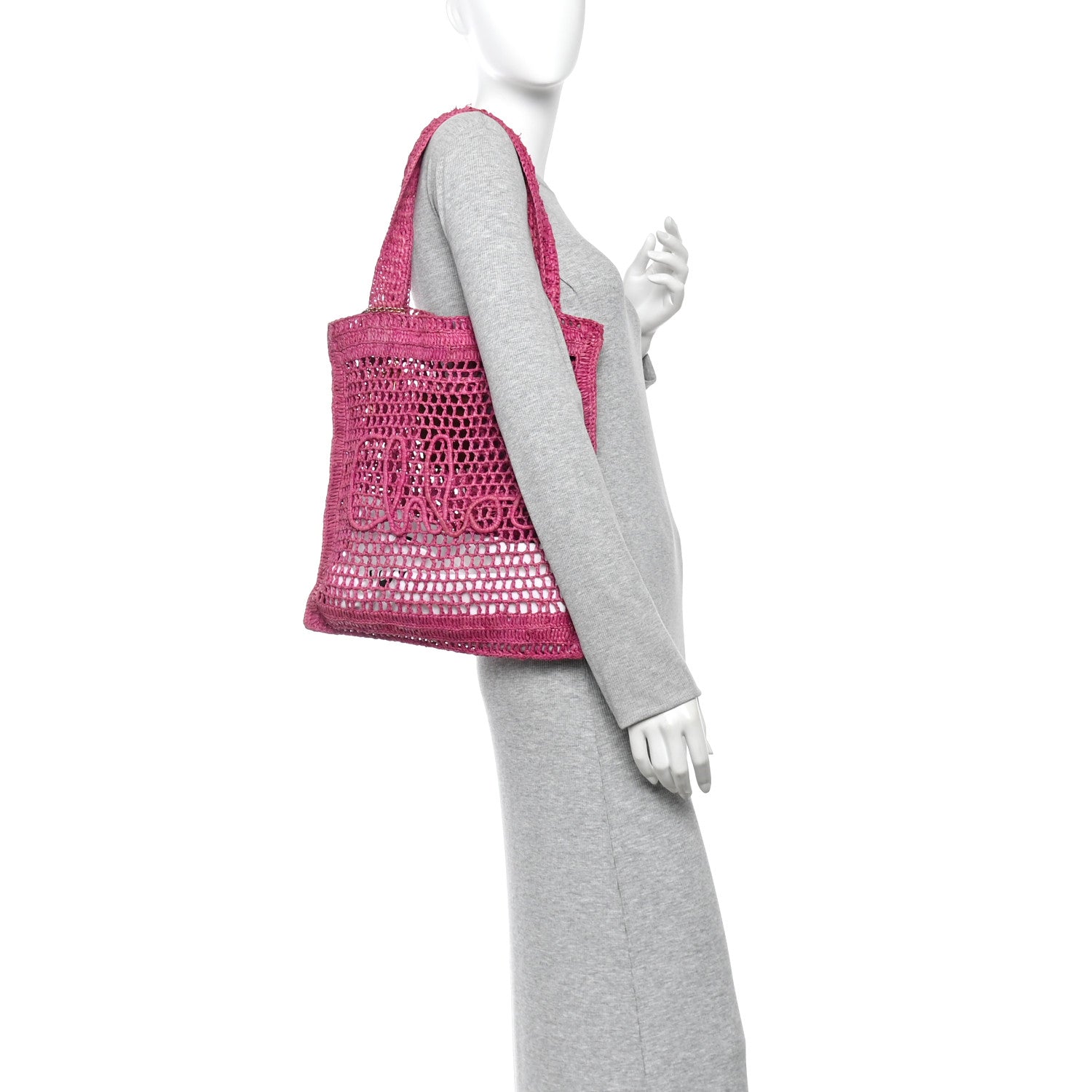 Chloe Raffia Summer Banana Tote Fuchsia Rose 2 of 9