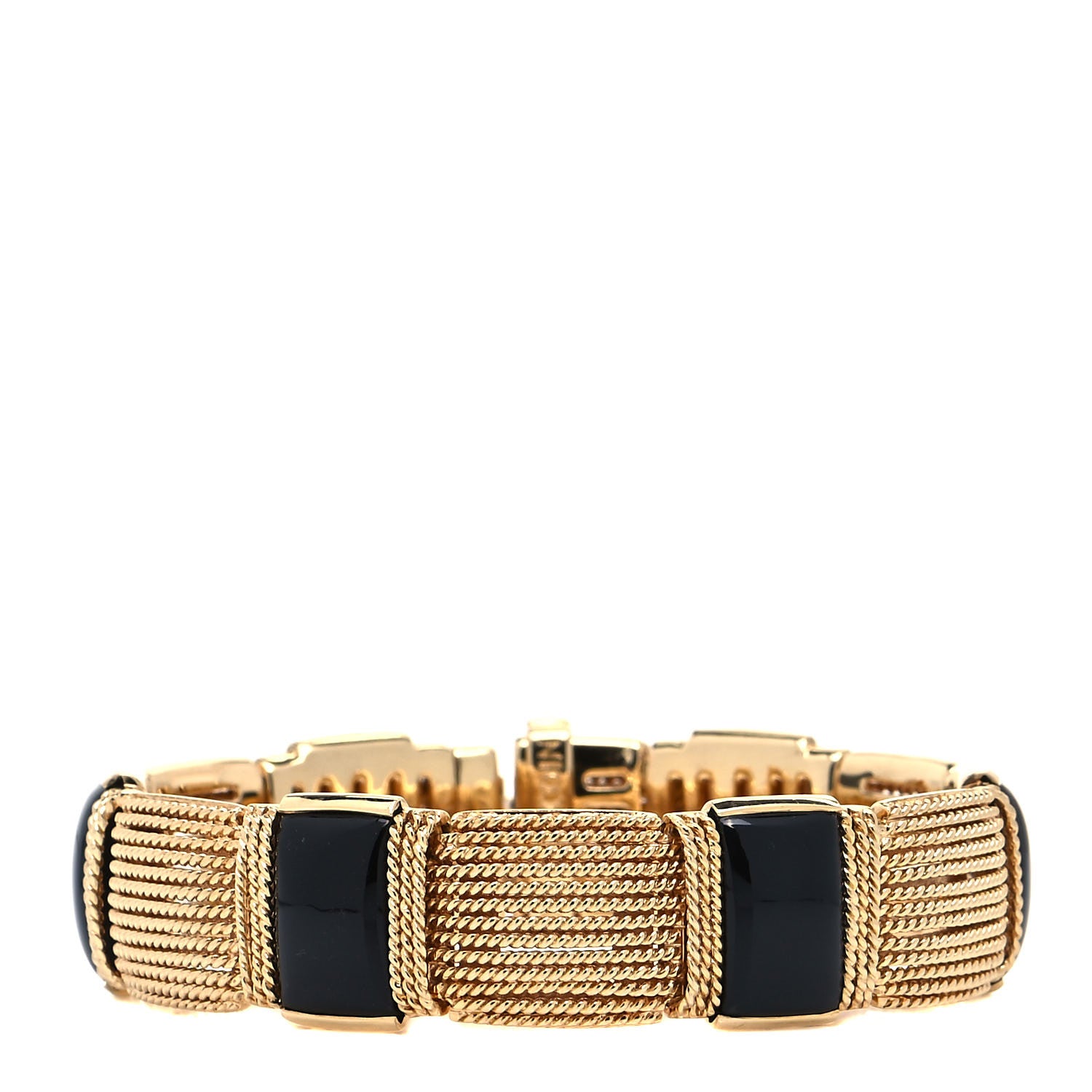 Roberto Coin 18K Yellow Gold Black Onyx Wide Silk Mesh Bracelet 1 of 5