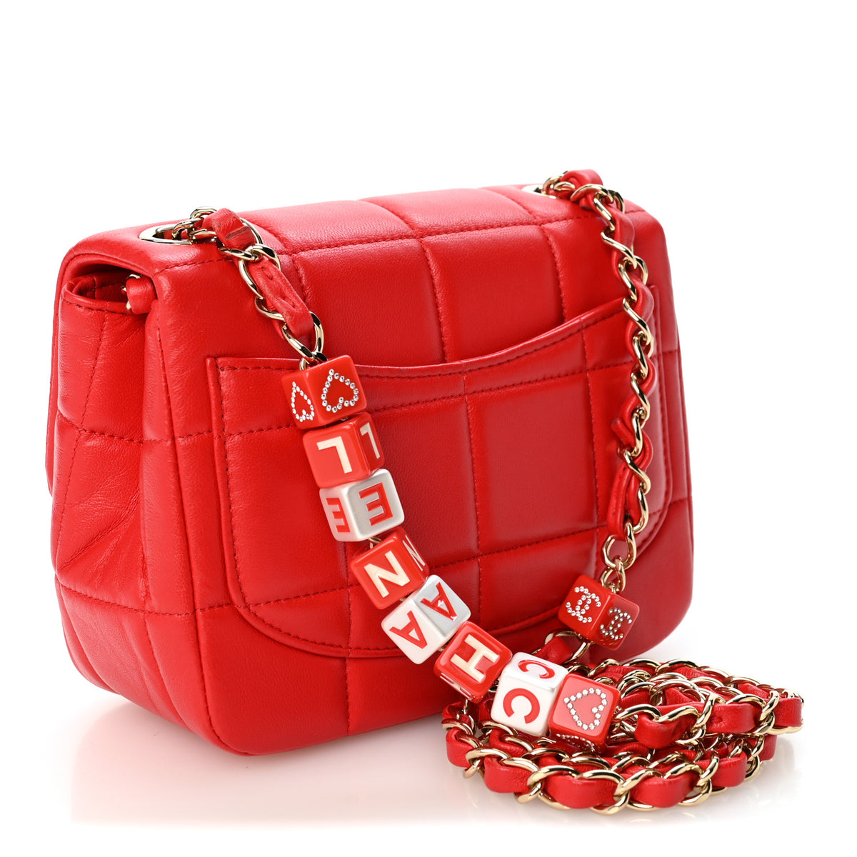 Lambskin Resin Crystal Square Quilted Monacoco Mini Flap Red