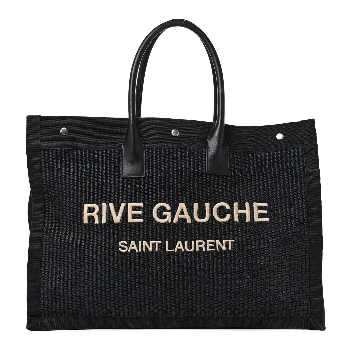 Raffia Linen Calfskin Rive Gauche Tote Black