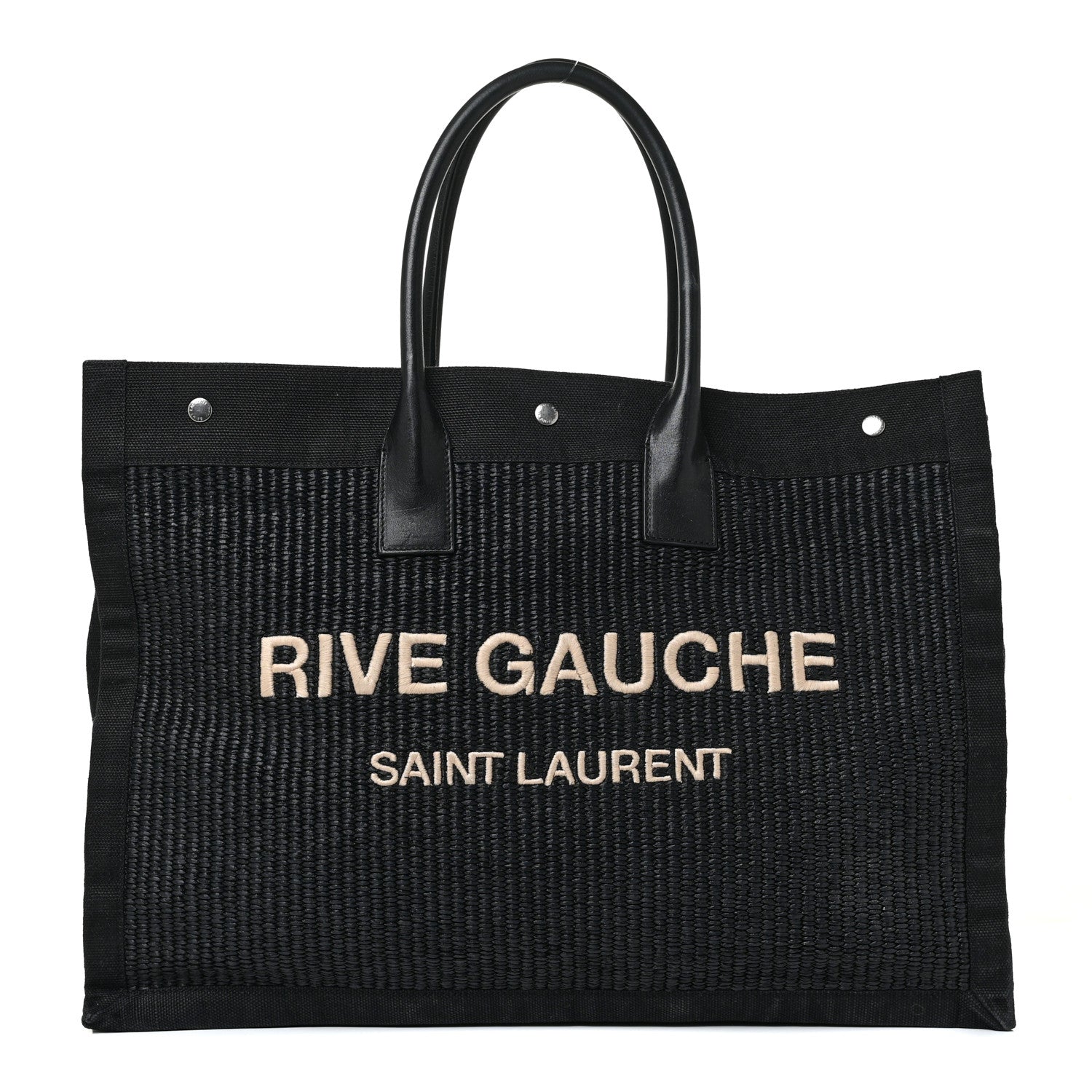 Saint Laurent Raffia Linen Calfskin Rive Gauche Tote Black 1 of 18