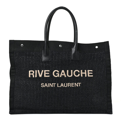 Saint Laurent Raffia Linen Calfskin Rive Gauche Tote Black 1 of 18