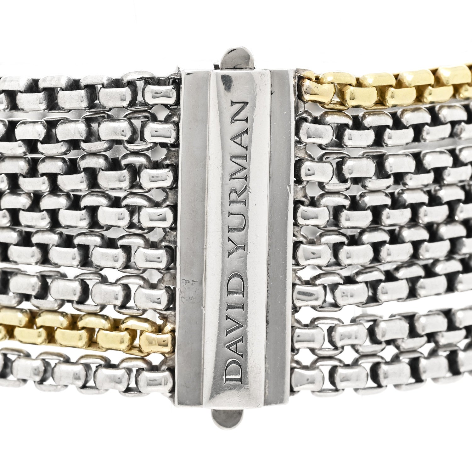 David Yurman Sterling Silver 18K Yellow Gold Eight-Row Box Chain Bracelet 3 of 4