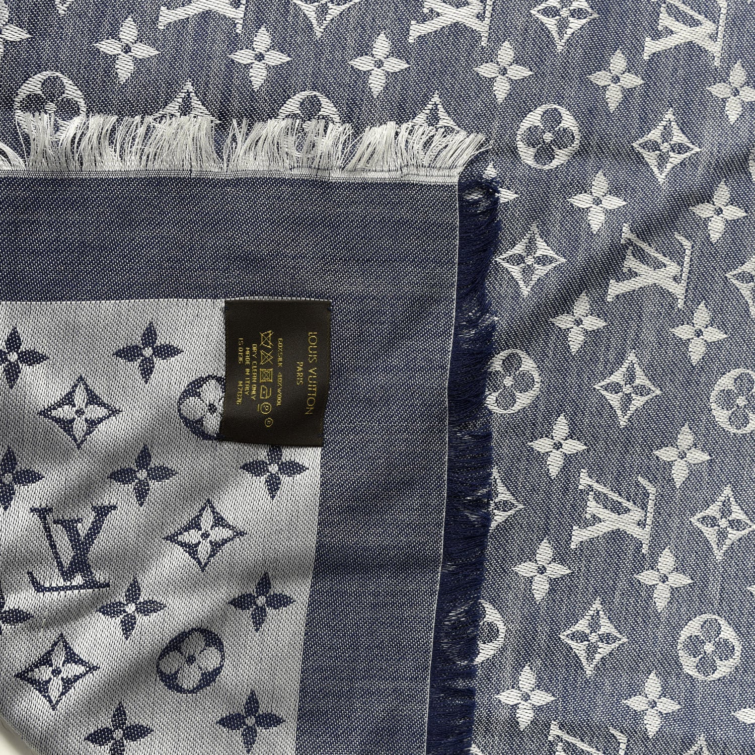 Louis Vuitton Silk Wool Monogram Denim Shawl Blue 4 of 4