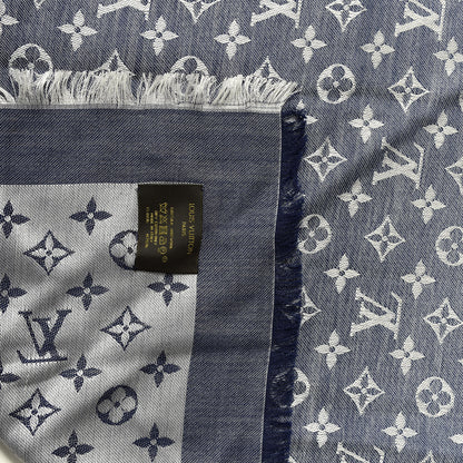 Louis Vuitton Silk Wool Monogram Denim Shawl Blue 4 of 4