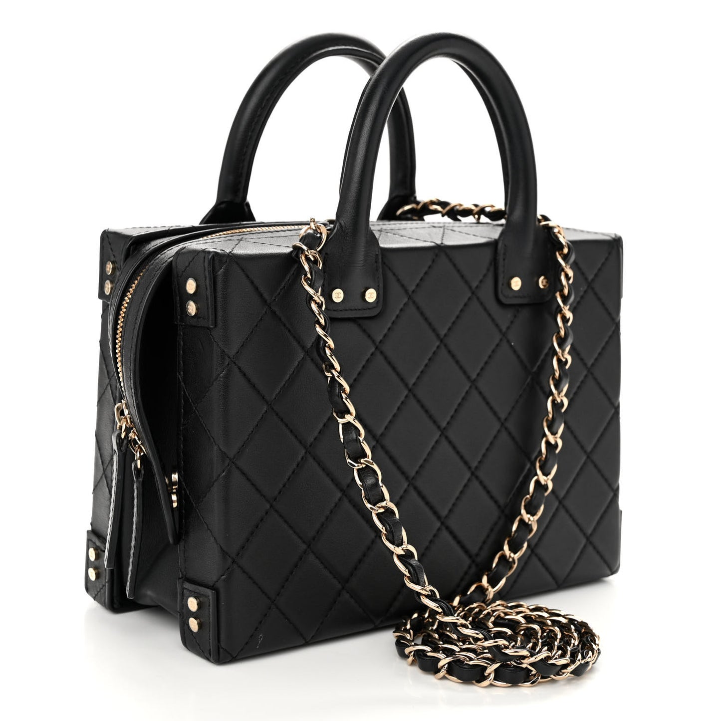 Calfskin Quilted Studded Square Vanity Case Black