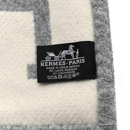 Hermes Wool Cashmere Avalon III Blanket Ecru Gris Clair 3 of 3