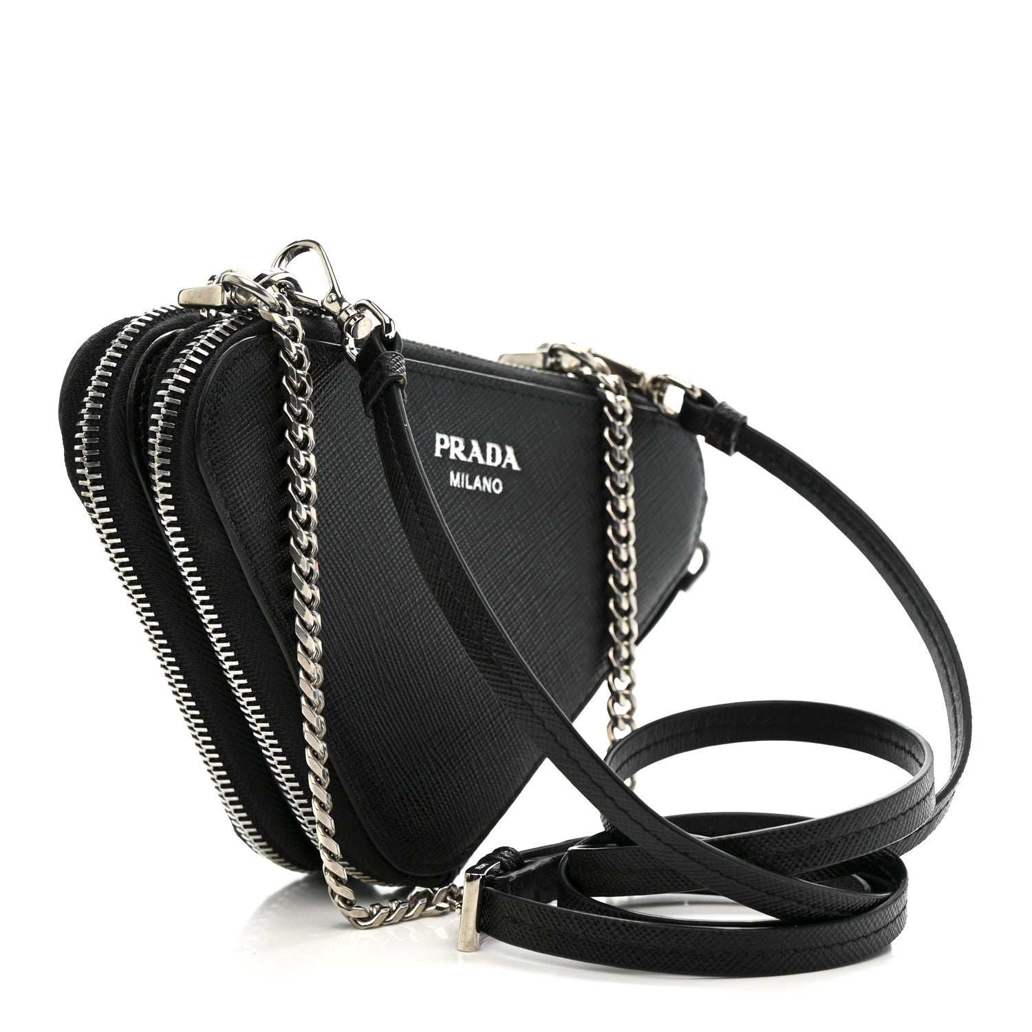 Prada Saffiano Mini Triangle Crossbody Pouch Black 3 of 12
