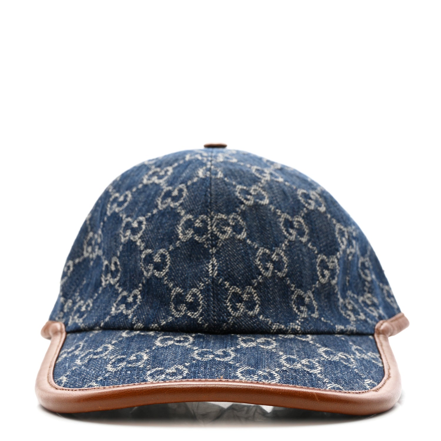 Gucci Washed Jacquard Denim Nappa GG Monogram Oscar Baseball Hat M Denim Cuir 3 of 9