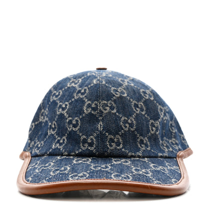 Gucci Washed Jacquard Denim Nappa GG Monogram Oscar Baseball Hat M Denim Cuir 3 of 9
