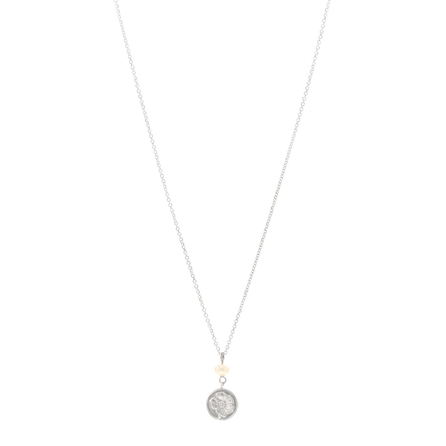 Sterling Silver Pearl Flower Pendant Necklace