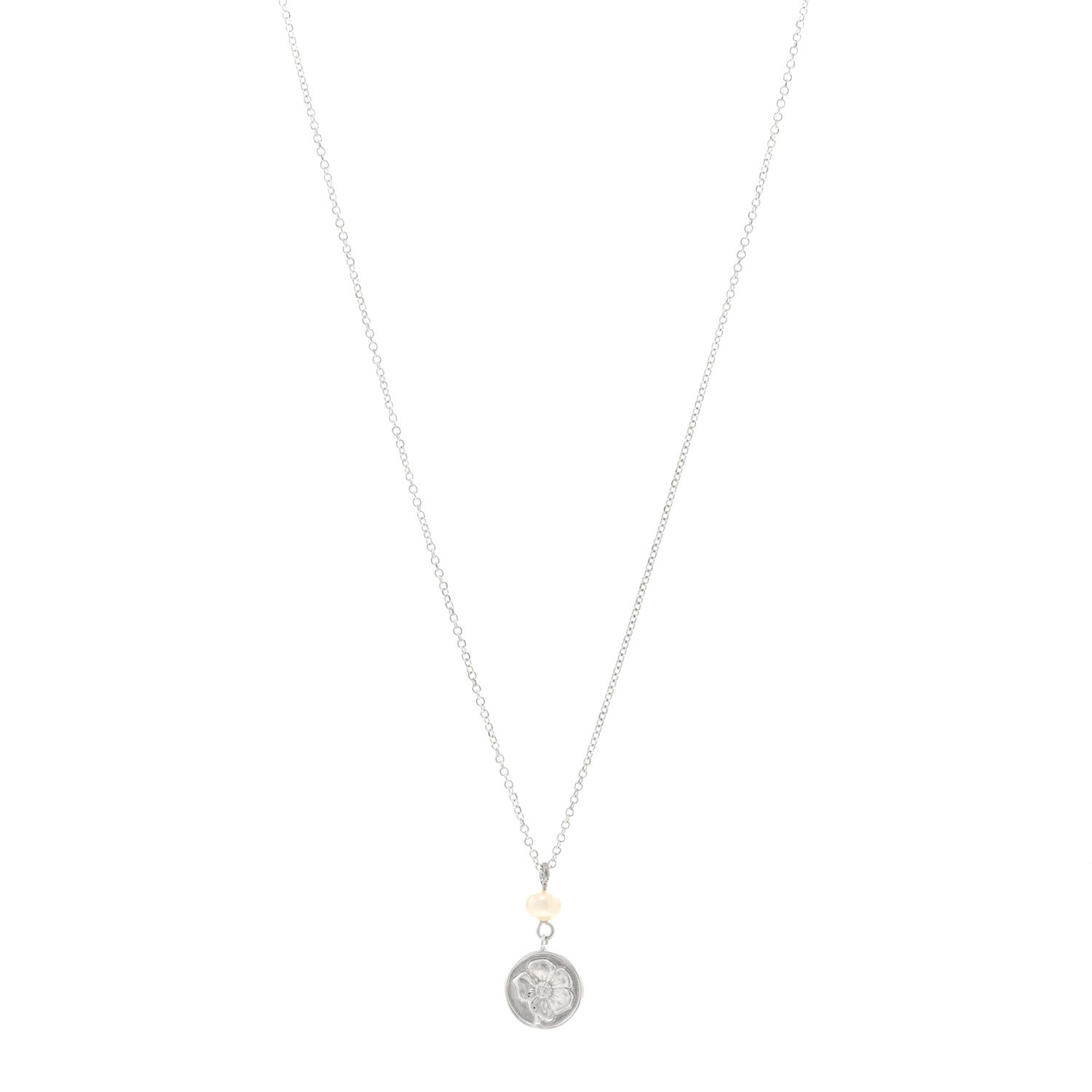 Tiffany Sterling Silver Pearl Flower Pendant Necklace 1 of 4