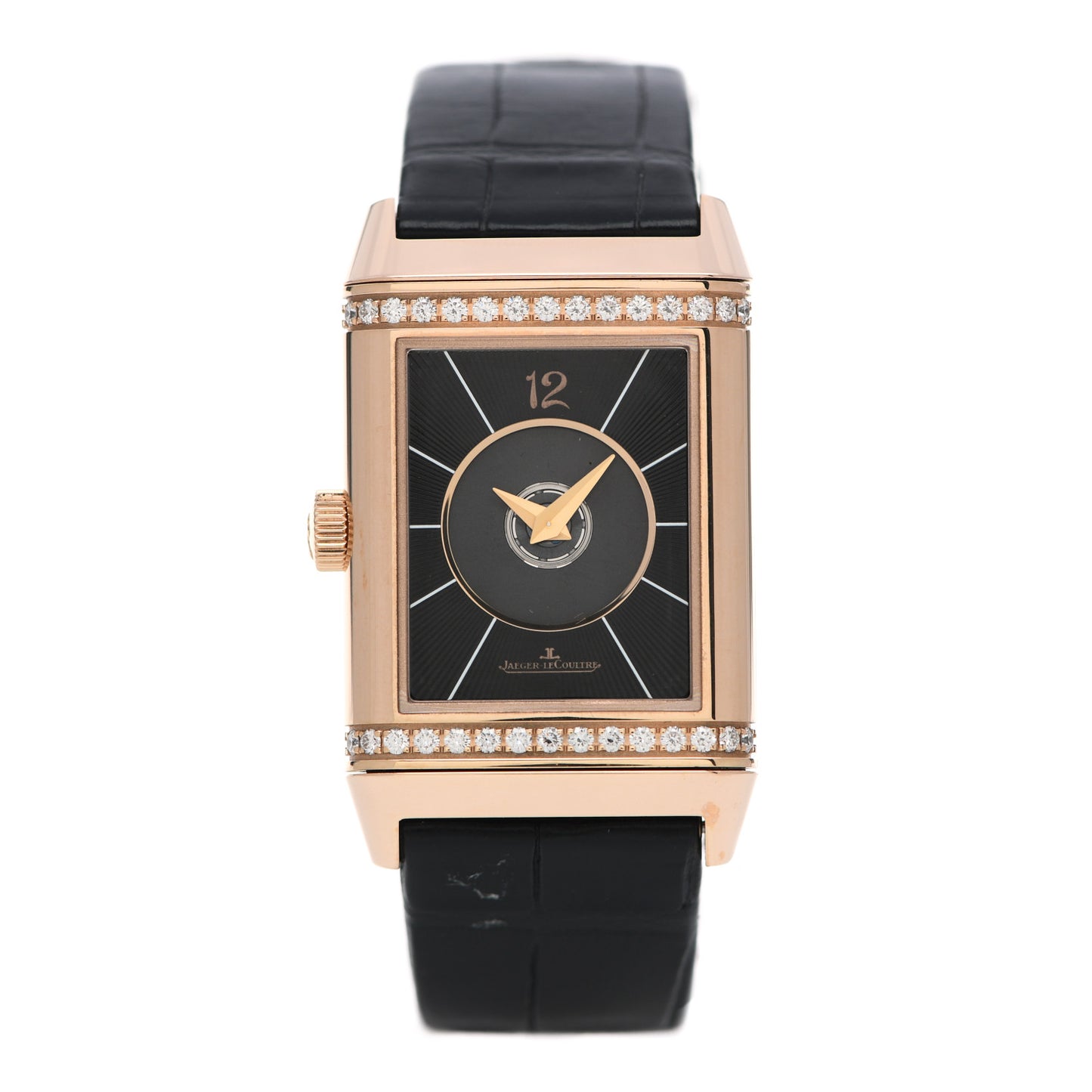 18K Rose Gold Alligator Diamond 24.4mm Reverso Classic Duetto Manual Winding Watch Q2572420