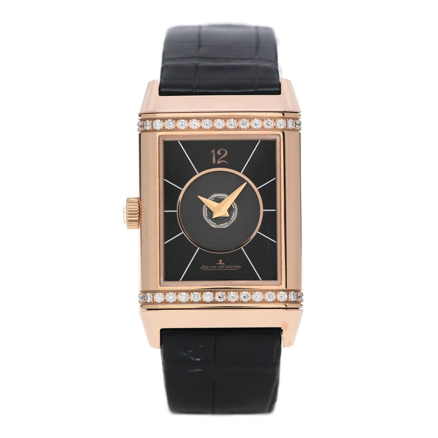 Jaeger-LeCoultre 18K Rose Gold Alligator Diamond 24.4mm Reverso Classic Duetto Manual Winding Watch Q2572420 2 of 10