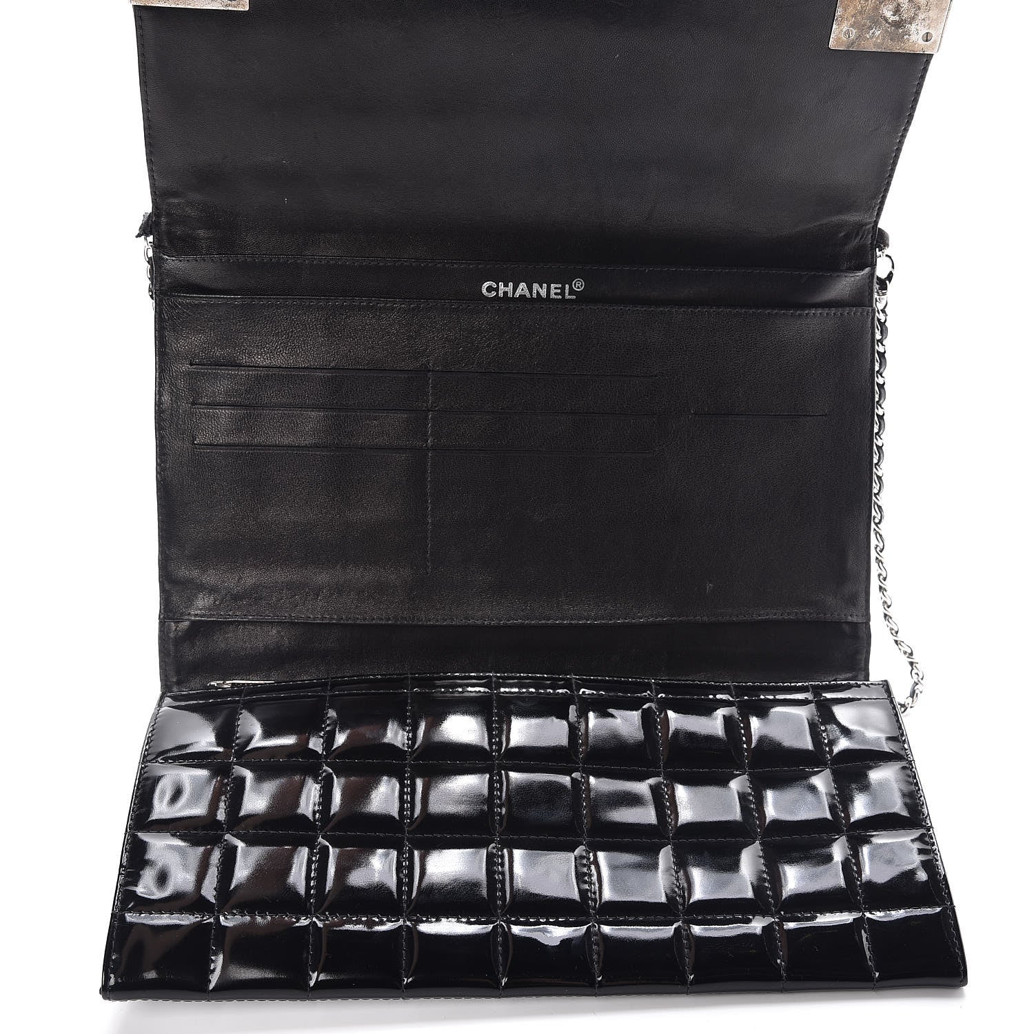 Chanel Patent Chocolate Bar Chain Clutch Black 5 of 23
