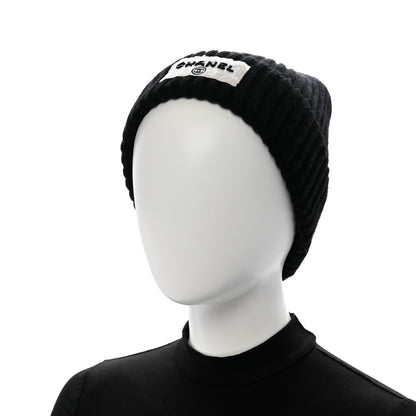 Chanel Cashmere Beaded Sequin Logo Beanie Hat Black 2 of 6