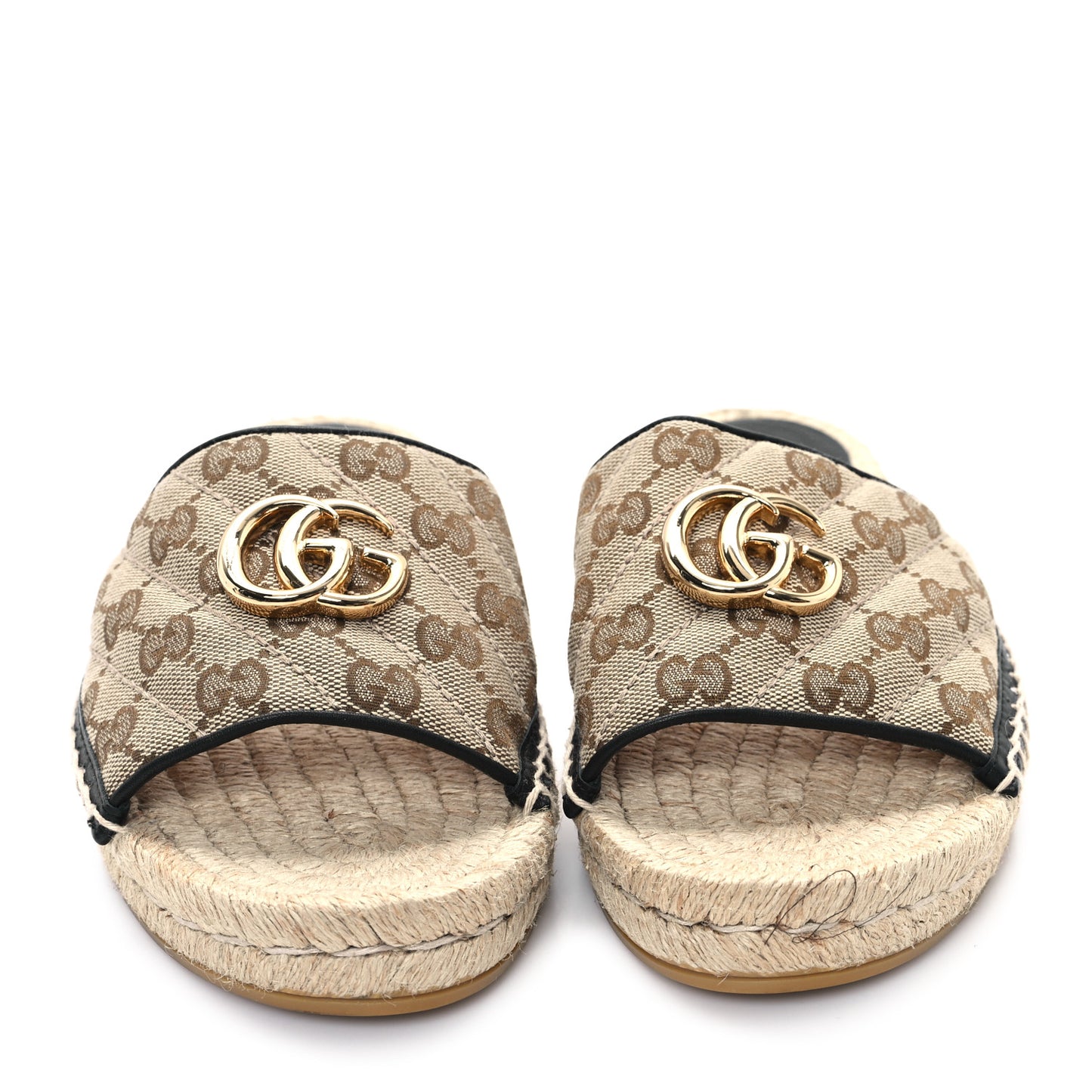 Monogram Matelasse GG Marmont Espadrille 20mm Slide Sandals 39.5 Beige Ebony Black