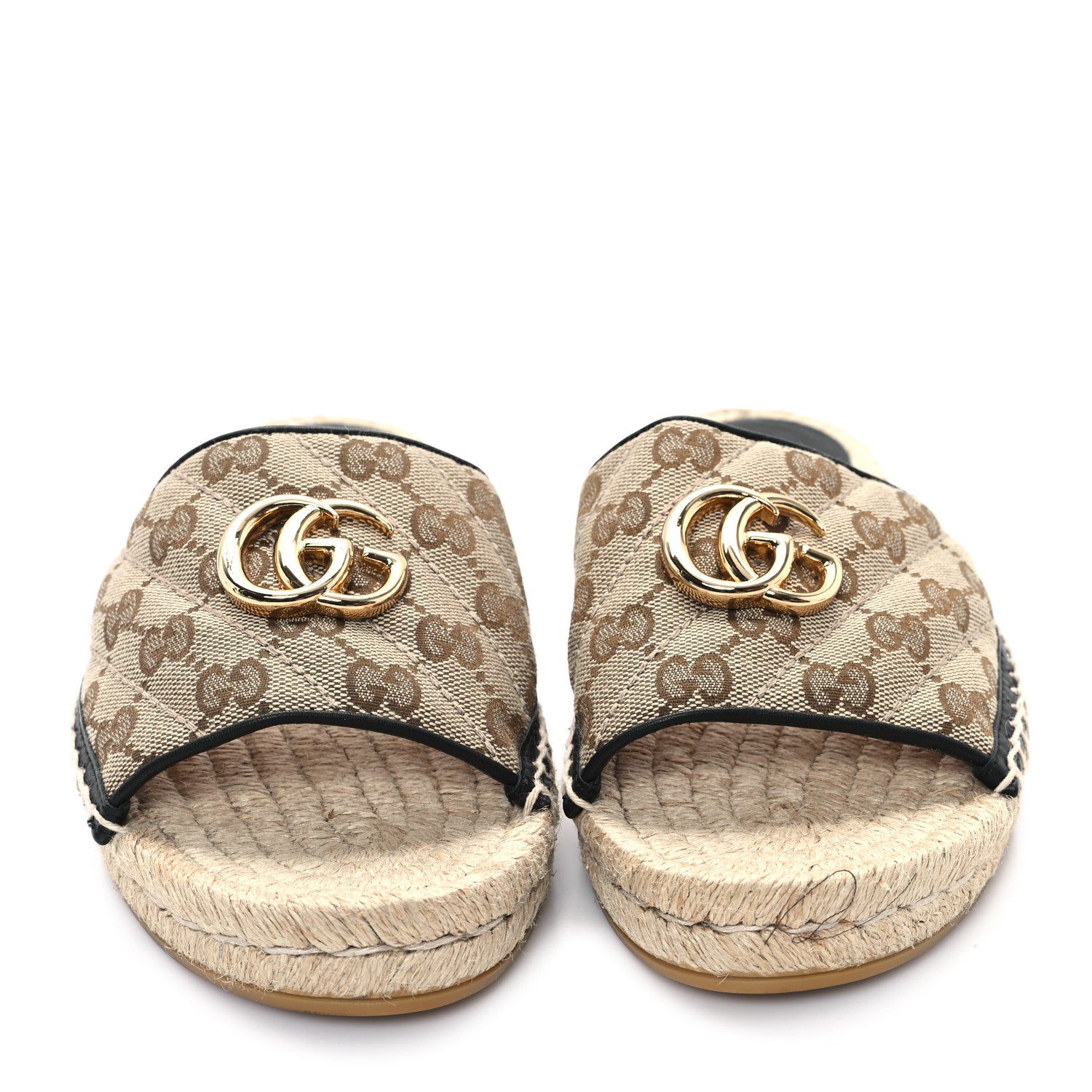 Gucci Monogram Matelasse GG Marmont Espadrille 20mm Slide Sandals 39.5 Beige Ebony Black 3 of 9